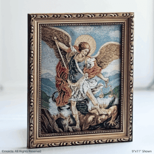 Saint Michael Archangel Framed Tapestry Image 9x11 Catholic Decor