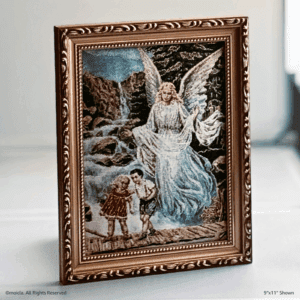 Guardian Angel Framed Tapestry Image 9×11 Catholic Decor