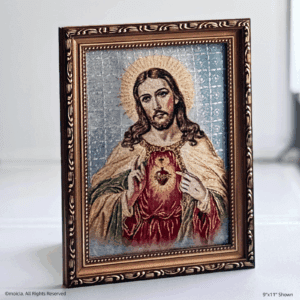 Sacred Heart of Jesus - 9" tall Framed Tapestry, Catholic Image