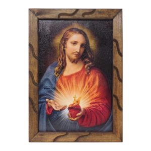 ValuueMax™ Sacred Heart Jesus Image, Similar to an Oil Painting, on a 18 Inch Rustic Frame