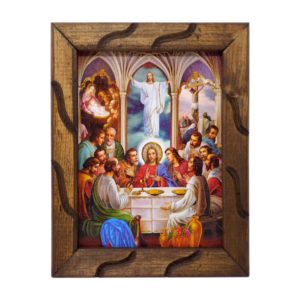 The Last Supper Risen Jesus, Oil Painting style – 12" Rustic Frame