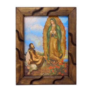 Our Lady of Guadalupe, Juan Diego Oil Painting Style - 12” Rustic Frame