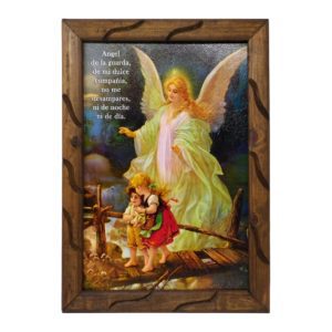 Guardian Angel - 18 Inch Rustic Frame Catholic Image