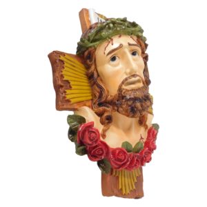 Jesus Cross Resin Statue - 14" Catholic Figurine, Wall hanging Decor | Rostro de Jesus en la Cruz, Figura Catolica - Estatua de Resina